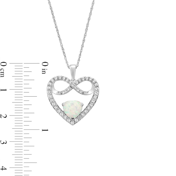7.0mm Heart-Shaped Lab-Created Opal and White Lab-Created Sapphire Infinity Heart Pendant in Sterling Silver