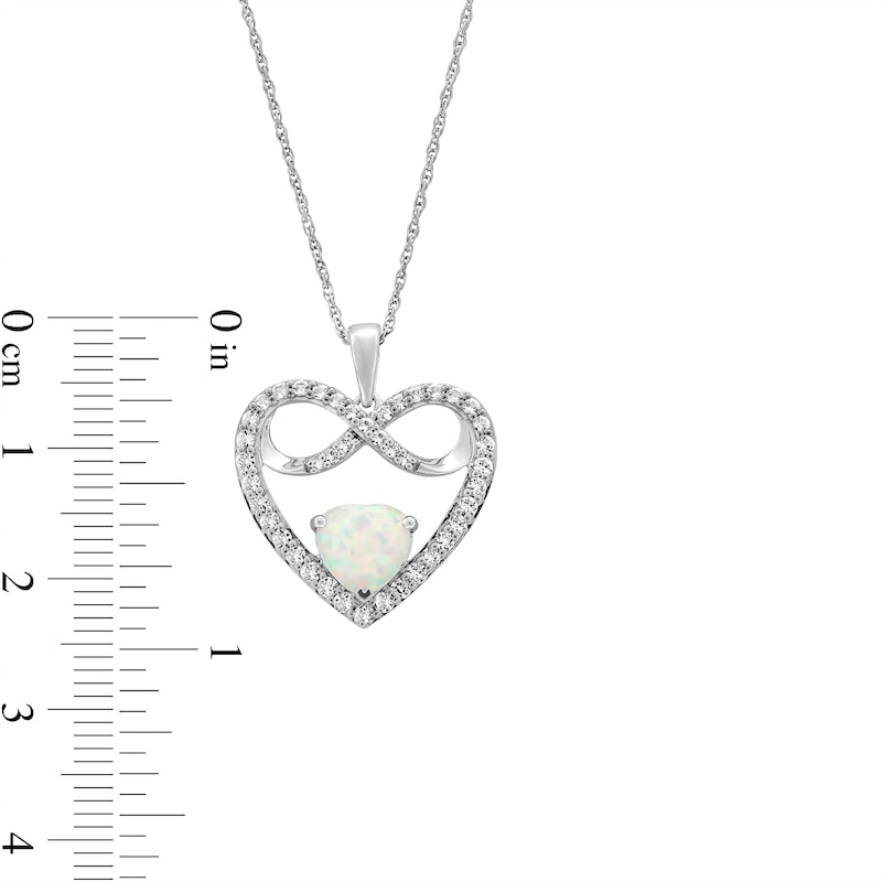 Main Image 3 of 7.0mm Heart-Shaped Lab-Created Opal and White Lab-Created Sapphire Infinity Heart Pendant in Sterling Silver
