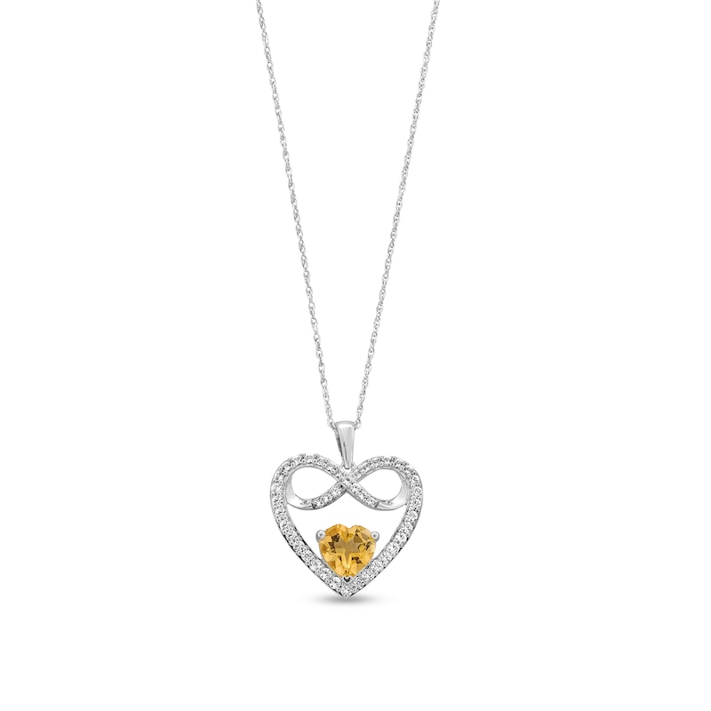 Main Image 1 of 7.0mm Heart-Shaped Citrine and White Lab-Created Sapphire Infinity Heart Pendant in Sterling Silver