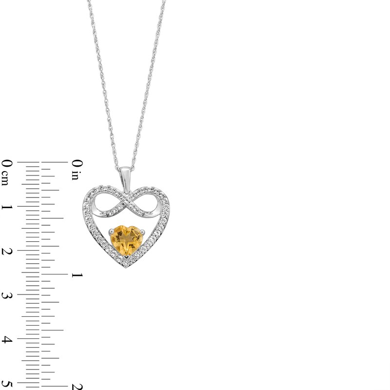 Main Image 3 of 7.0mm Heart-Shaped Citrine and White Lab-Created Sapphire Infinity Heart Pendant in Sterling Silver