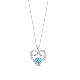 7.0mm Heart-Shaped Swiss Blue Topaz and White Lab-Created Sapphire Infinity Heart Pendant in Sterling Silver