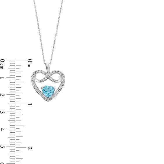 7.0mm Heart-Shaped Swiss Blue Topaz and White Lab-Created Sapphire Infinity Heart Pendant in Sterling Silver