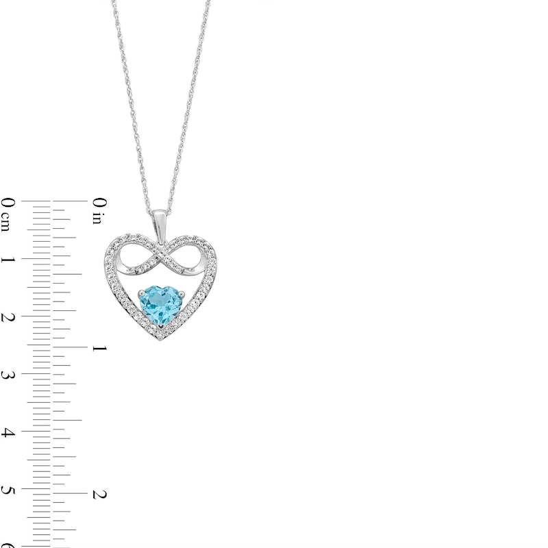 Main Image 3 of 7.0mm Heart-Shaped Swiss Blue Topaz and White Lab-Created Sapphire Infinity Heart Pendant in Sterling Silver