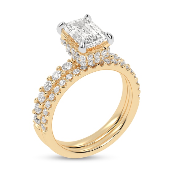 3 CT. T.w. Emerald-Cut Certified Lab-Grown Diamond Bridal Set in 14K Gold (I/Si2)