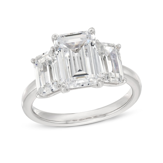 5 CT. T.w. Emerald-Cut Certified Lab-Grown Diamond Three Stone Engagement Ring in 14K White Gold (F/Vs2)