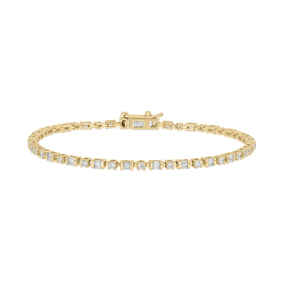 1 CT. T.w. Baguette and Round Diamond Alternating Line Bracelet in 10K Gold
