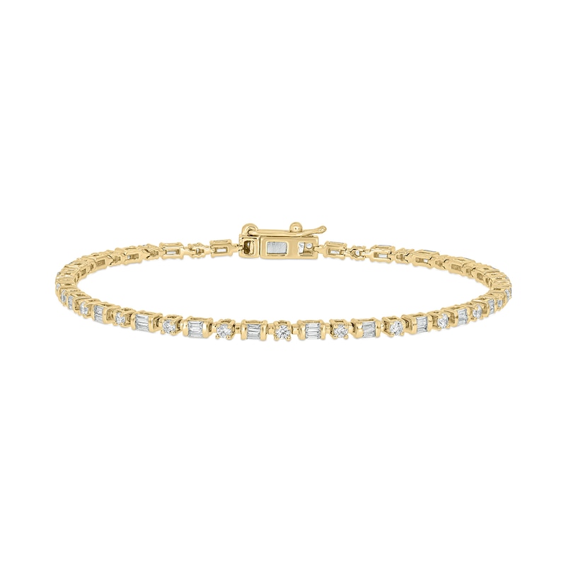 Main Image 1 of 1 CT. T.W. Baguette and Round Diamond Alternating Line Bracelet in 10K Gold