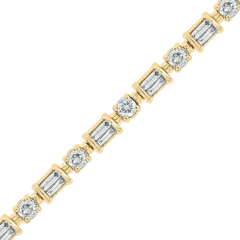 Main Image 2 of 1 CT. T.W. Baguette and Round Diamond Alternating Line Bracelet in 10K Gold