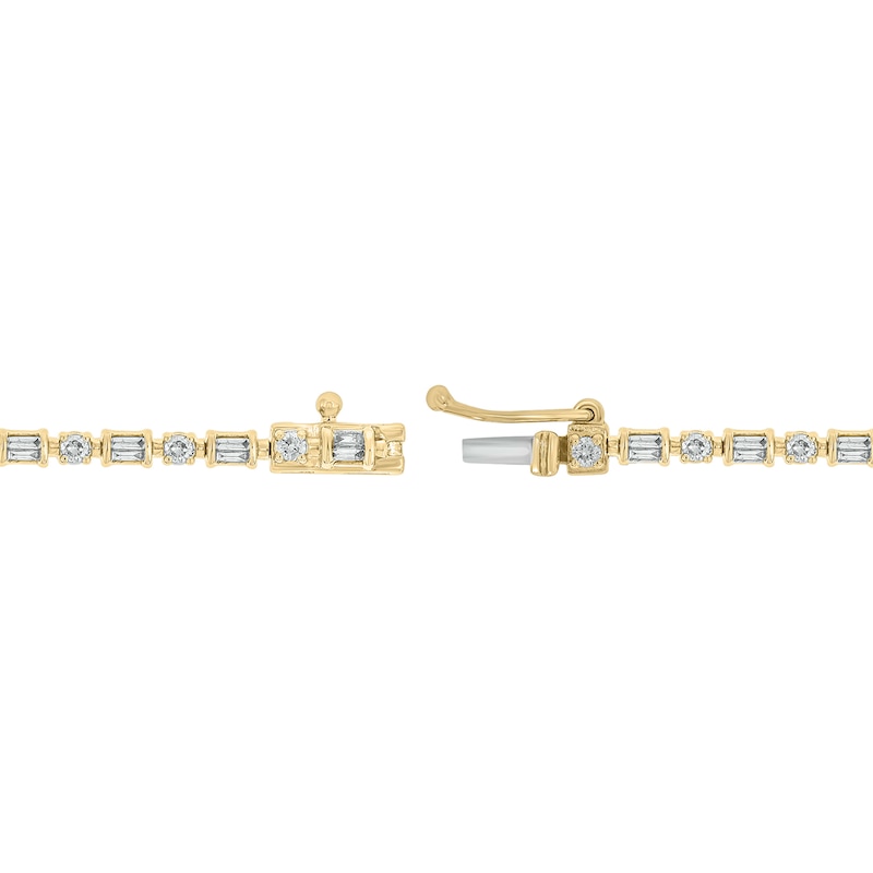 Main Image 3 of 1 CT. T.W. Baguette and Round Diamond Alternating Line Bracelet in 10K Gold