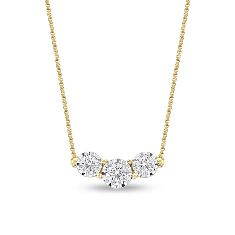 Main Image 1 of 1/2 CT. T.W. Certified Lab-Grown Diamond Three Stone Necklace in 14K Gold (F/SI2)