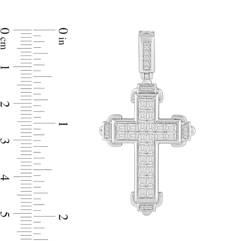 Main Image 2 of 3 CT. T.W. Emerald-Cut and Round Certified Lab-Grown Diamond Cross Necklace Charm in 14K White Gold (F/SI2)