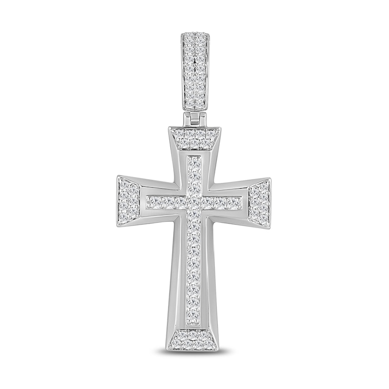 Main Image 1 of 1-1/4 CT. T.W. Certified Lab-Created Diamond Flared Cross Necklace Charm in 14K White Gold (F/SI2)