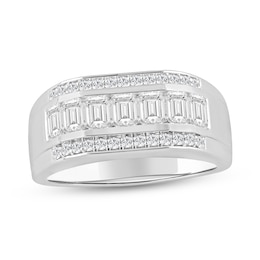 2 CT. T.W. Emerald-Cut and Round Certified Lab-Grown Diamond Triple Row Ring in 14K White Gold (F/SI2)