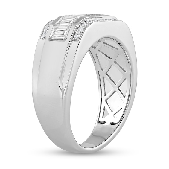 2 CT. T.w. Emerald-Cut and Round Certified Lab-Grown Diamond Triple Row Ring in 14K White Gold (F/Si2)