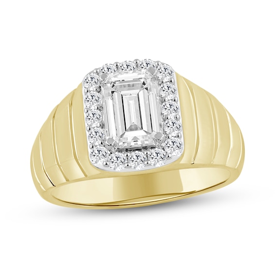 2-1/2 CT. T.w. Emerald-Cut and Round Certified Lab-Grown Diamond Frame Ribbed Shank Ring in 14K Gold (F/Si2)