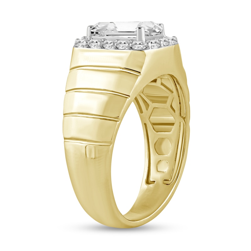 Main Image 2 of 2-1/2 CT. T.W. Emerald-Cut and Round Certified Lab-Grown Diamond Frame Ribbed Shank Ring in 14K Gold (F/SI2)