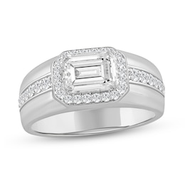 2-1/2 CT. T.W. Emerald-Cut and Round Certified Lab-Grown Diamond Frame Ring in 14K White Gold (F/SI2)