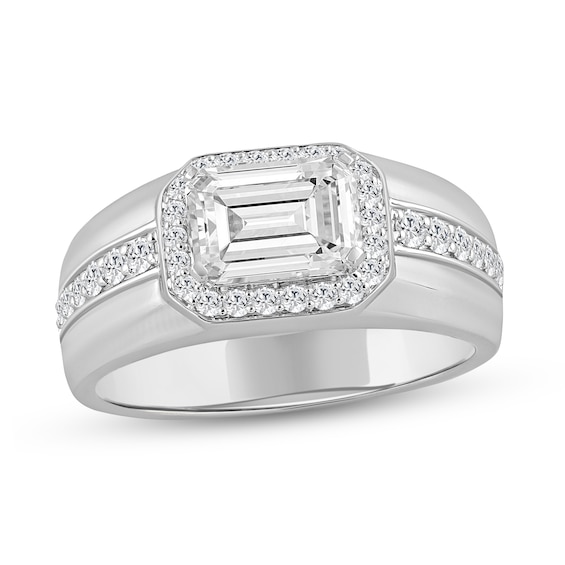 2-1/2 CT. T.w. Emerald-Cut and Round Certified Lab-Grown Diamond Frame Ring in 14K White Gold (F/Si2)