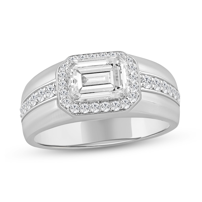 Main Image 1 of 2-1/2 CT. T.W. Emerald-Cut and Round Certified Lab-Grown Diamond Frame Ring in 14K White Gold (F/SI2)