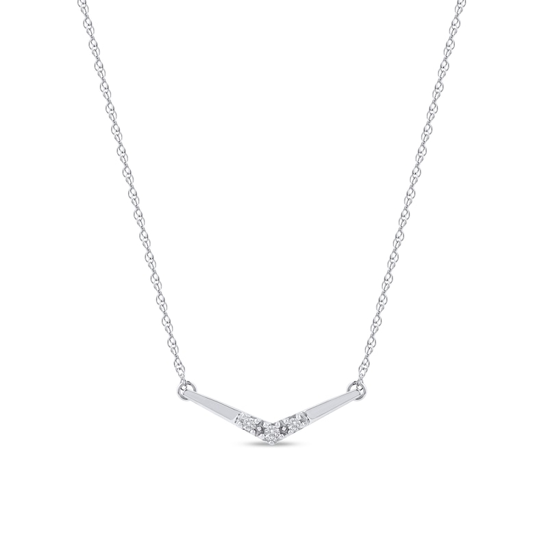 Main Image 1 of Diamond Accent Chevron Necklace in 10K White Gold