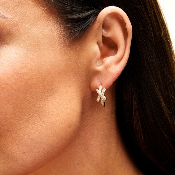 1/2 CT. T.w. Certified Lab-Grown Diamond Double Row Knot Hoop Earrings in 10K Gold (F/Si2)