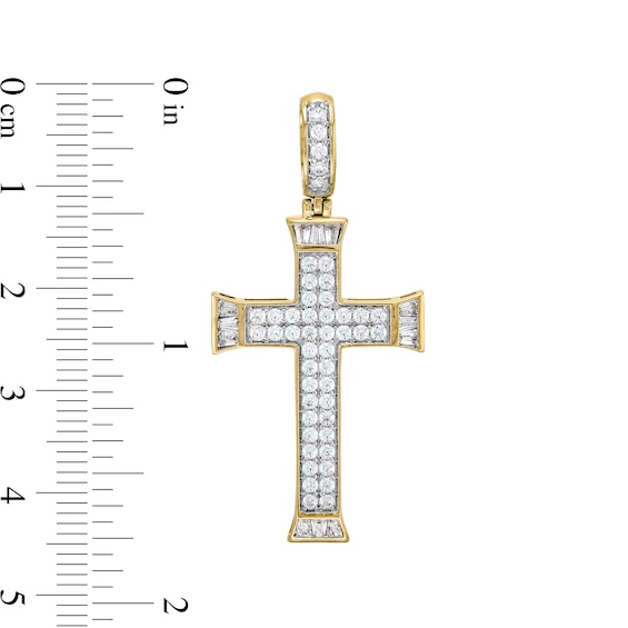 1 CT. T.w. Baguette and Round Certified Lab-Grown Diamond Cross Necklace Charm in 10K Gold (F/Si2)
