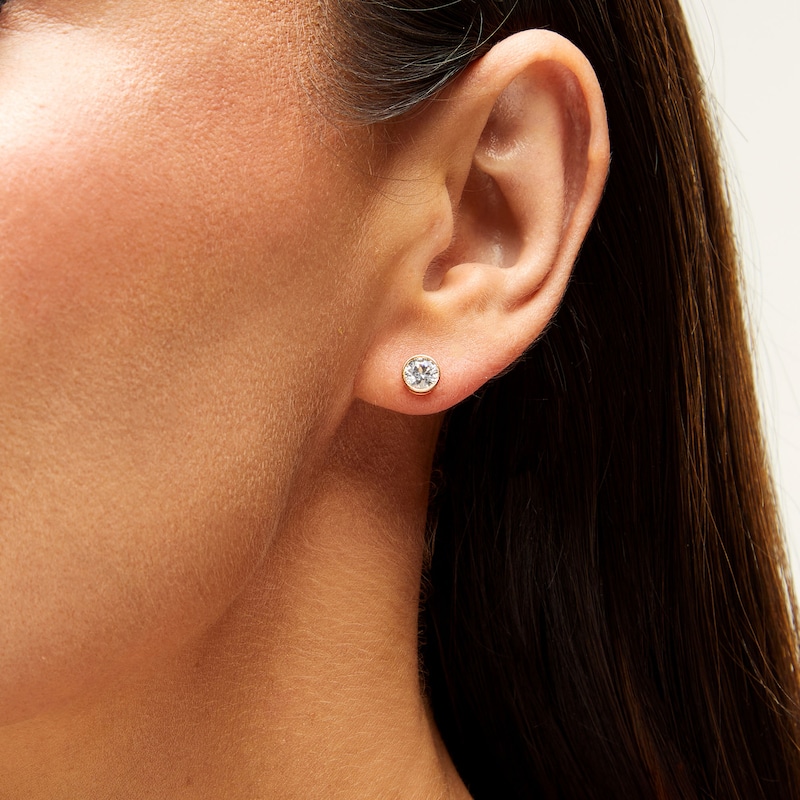 Main Image 2 of 1 CT. T.W. Certified Lab-Grown Diamond Bezel-Set Solitaire Stud Earrings in 14K Gold (F/SI2)