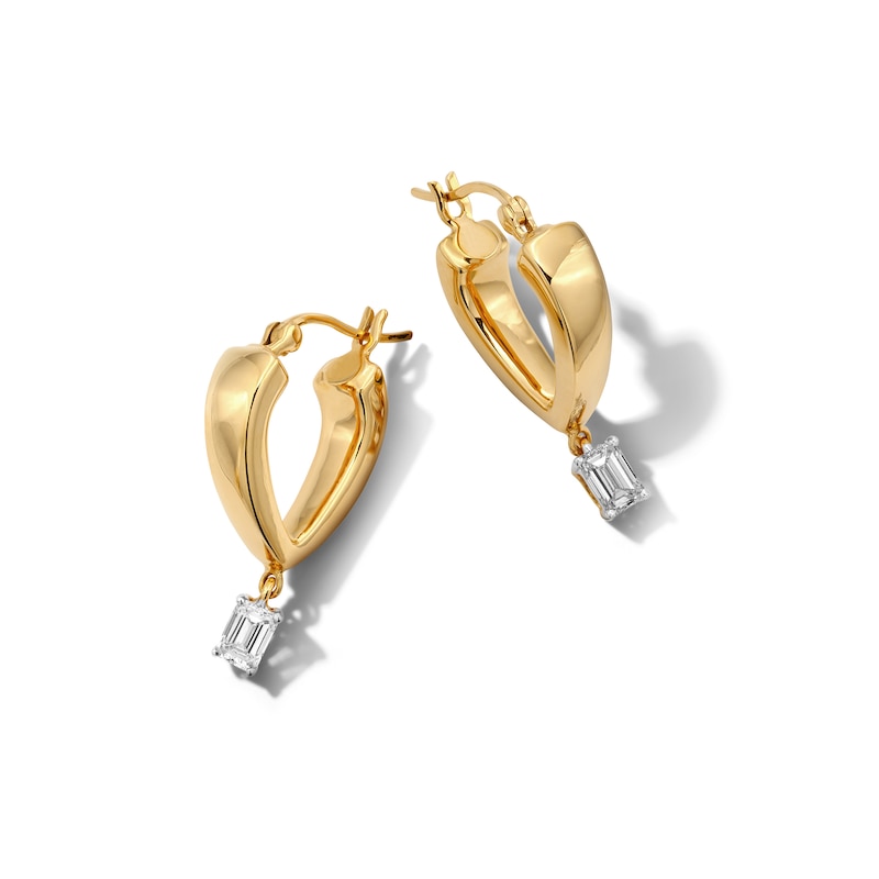 Main Image 1 of 1/2 CT. T.W. Emerald-Cut Certified Lab-Grown Diamond Solitaire Drop Earrings in 14K Gold (F/SI2)