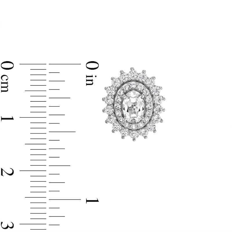 Main Image 6 of Oval White Lab-Created Sapphire Double Starburst Frame Pendant, Stud Earrings and Ring Set in Sterling Silver - Size 7