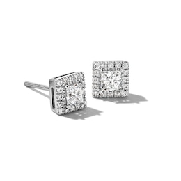 1/2 CT. T.W. Princess-Cut Certified Lab-Created Diamond Frame Stud Earrings in 14K White Gold (F/SI2)