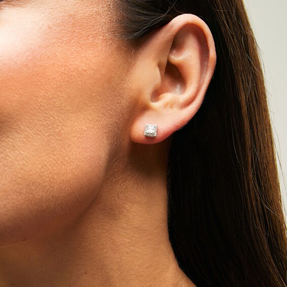 1/ CT. T.w. Princess-Cut Certified Lab-Grown Diamond Frame Stud Earrings in 14K White Gold (F/Si2