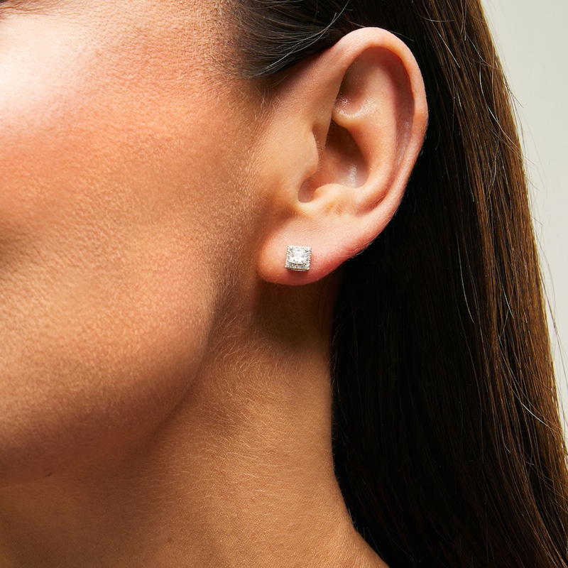 Main Image 2 of 1/2 CT. T.W. Princess-Cut Certified Lab-Grown Diamond Frame Stud Earrings in 14K White Gold (F/SI2)