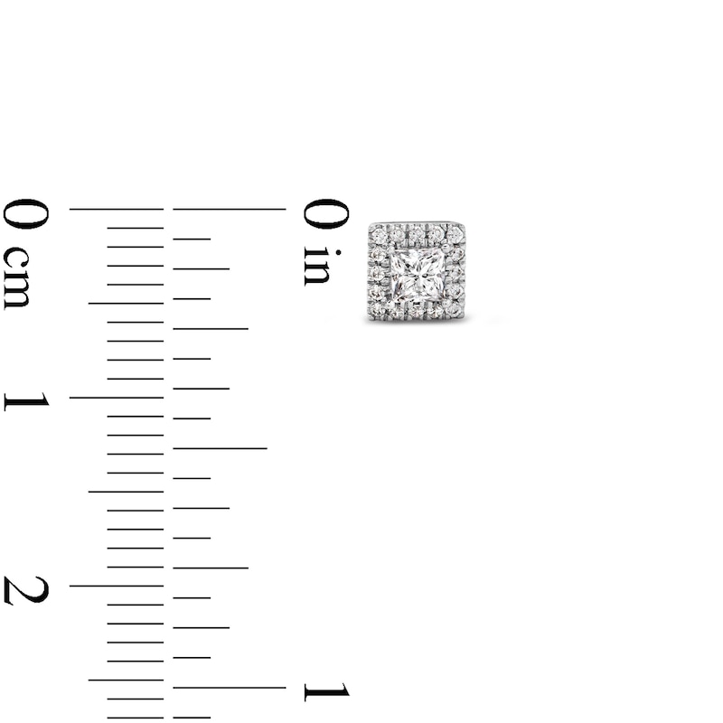Main Image 3 of 1/2 CT. T.W. Princess-Cut Certified Lab-Grown Diamond Frame Stud Earrings in 14K White Gold (F/SI2)