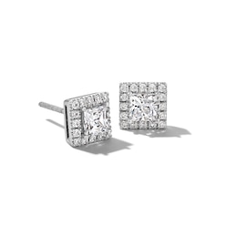 1 CT. T.W. Princess-Cut Certified Lab-Created Diamond Frame Stud Earrings in 14K White Gold (F/SI2)