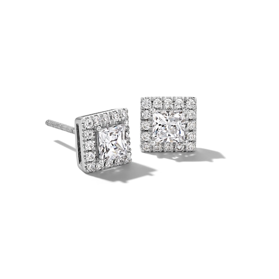 1 CT. T.w. Princess-Cut Certified Lab-Grown Diamond Frame Stud Earrings in 14K White Gold (F/Si2)
