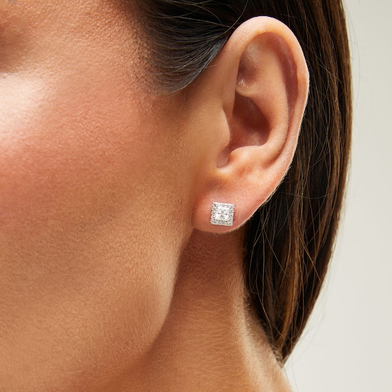 1 CT. T.w. Princess-Cut Certified Lab-Grown Diamond Frame Stud Earrings in 14K White Gold (F/Si2)
