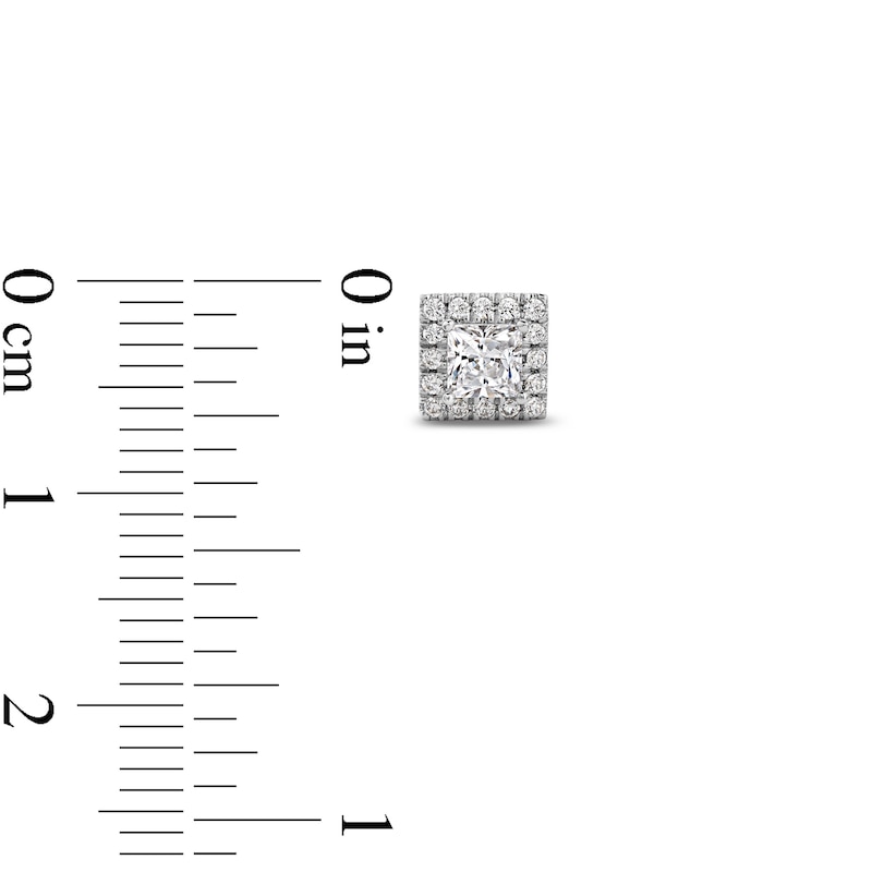 Main Image 3 of 1 CT. T.W. Princess-Cut Certified Lab-Grown Diamond Frame Stud Earrings in 14K White Gold (F/SI2)