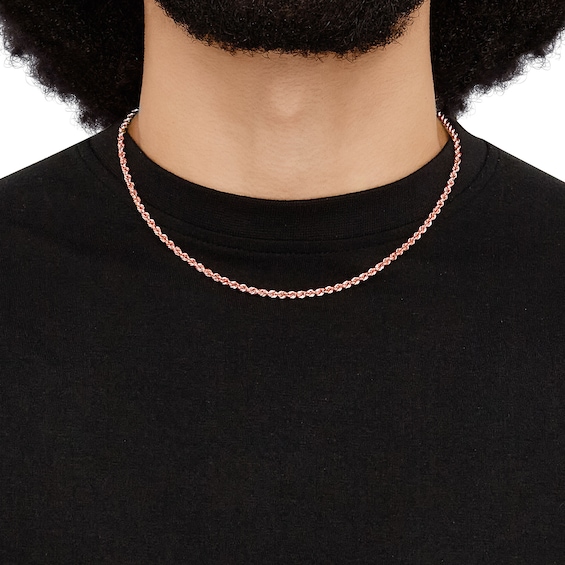 2.9mm Diamond-Cut Round Rope Chain Necklace in Hollow 14K Rose Gold - 20â