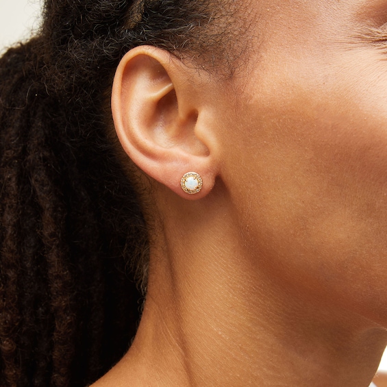 Lab-Created Opal and White Lab-Created Sapphire Three Pair Earrings Set in Sterling Silver with 14K Gold Plate