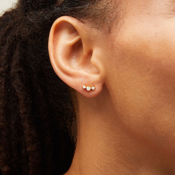 Lab-Created Opal and White Lab-Created Sapphire Three Pair Earrings Set in Sterling Silver with 14K Gold Plate