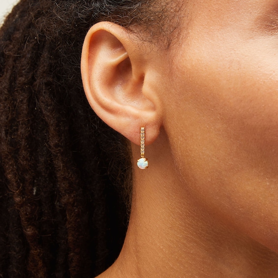 Lab-Created Opal and White Lab-Created Sapphire Three Pair Earrings Set in Sterling Silver with 14K Gold Plate