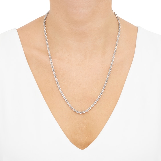 3.75mm Diamond-Cut Round Rope Chain Necklace in Hollow 14K White Gold - 22â
