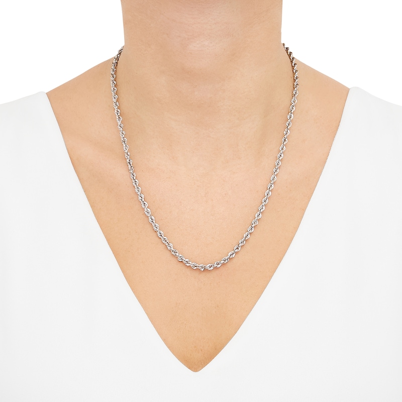 Main Image 2 of 3.75mm Diamond-Cut Round Rope Chain Necklace in Hollow 14K White Gold - 20”