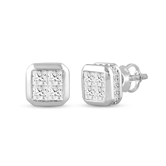 1 CT. T.w. Quad Square-Cut Certified Lab-Grown Diamond Stud Earrings in 14K White Gold (F/Si2)