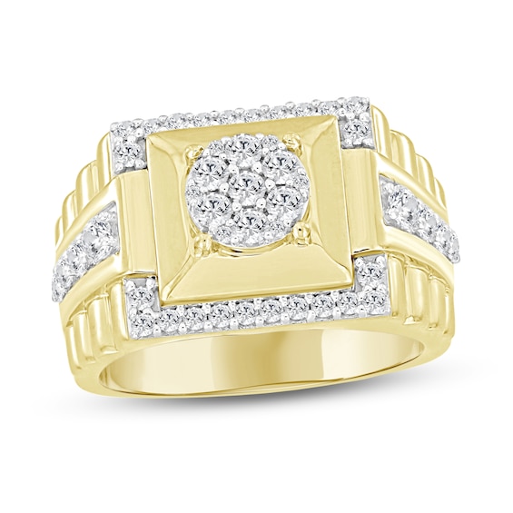 1 CT. T.w. Multi-Diamond Square-Top Ribbed Shank Ring in 10K Gold