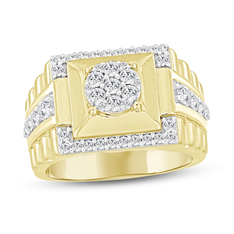 Main Image 1 of 1 CT. T.W. Multi-Diamond Square-Top Ribbed Shank Ring in 10K Gold