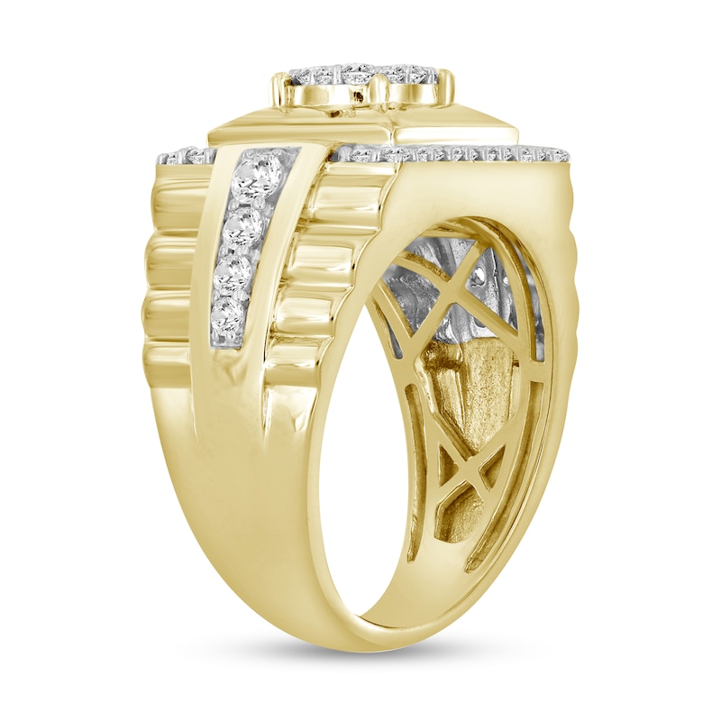 Main Image 2 of 1 CT. T.W. Multi-Diamond Square-Top Ribbed Shank Ring in 10K Gold