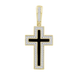 1/2 CT. T.W. Diamond Edge Cross Necklace Charm in 10K Gold and Black Ion Plate