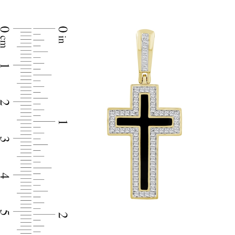 Main Image 2 of 1/2 CT. T.W. Diamond Edge Cross Necklace Charm in 10K Gold and Black Ion Plate