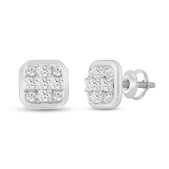 1 CT. T.w. Cushion-Shaped Certified Lab-Grown Multi-Diamond Stud Earrings in 14K White Gold (F/Si2)